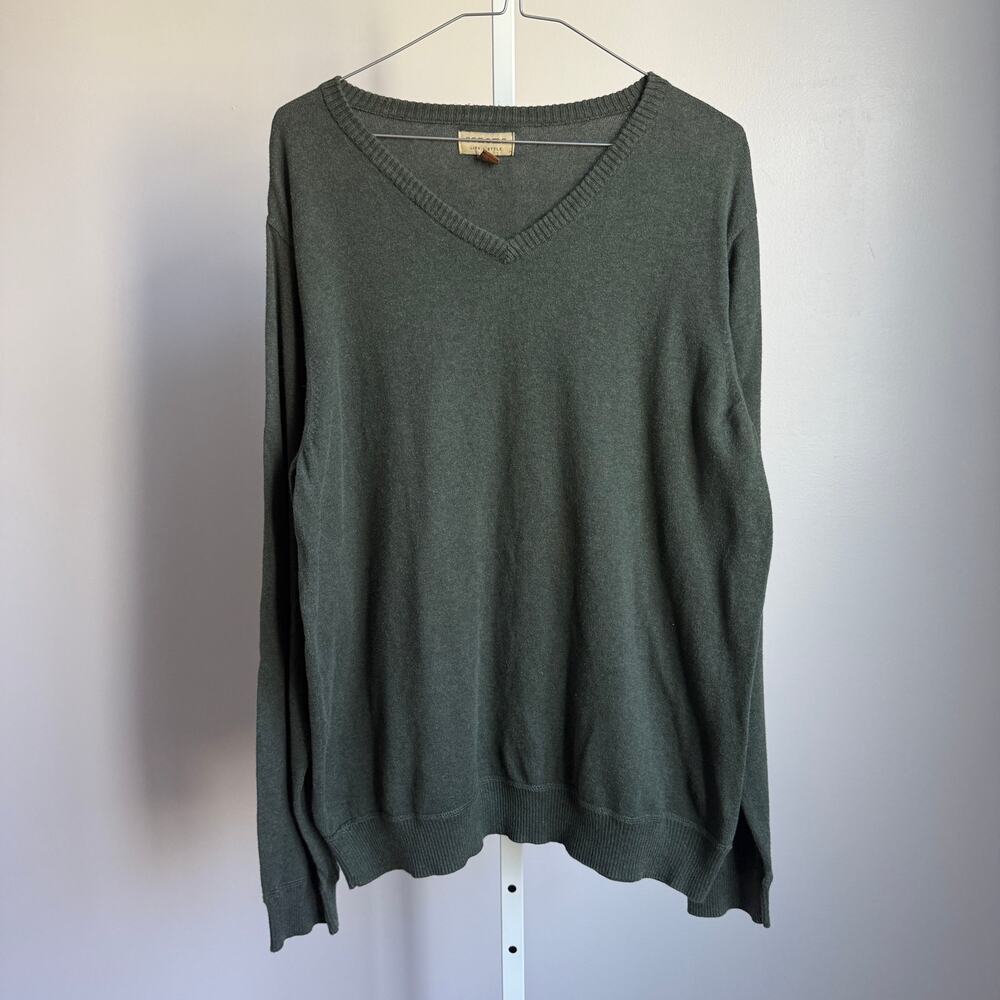 Sonoma Cotton Relaxed Academia Coastal Earth Colors V-Neck Sweater XL Green